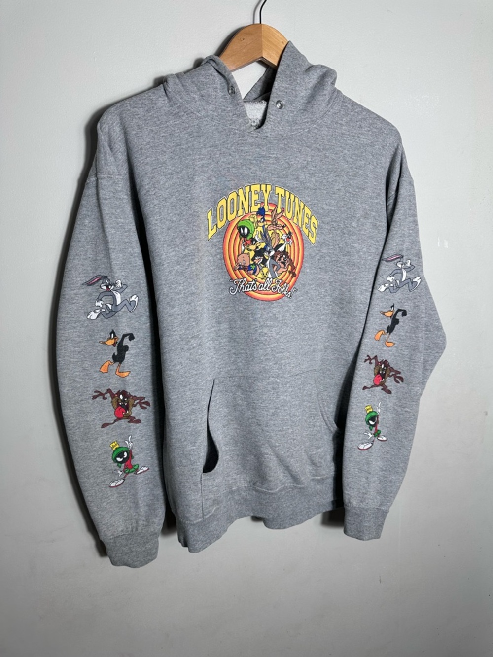 Warner Bros. Gray Looney Tunes Pullover Hoodie with Character Sleeve Prints